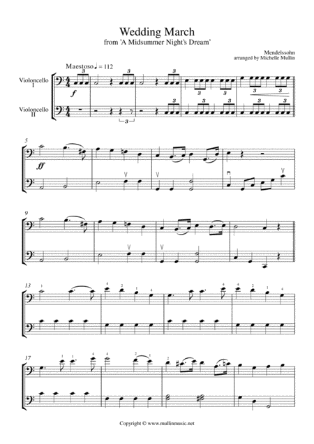 Wedding March Cello Duet Sheet Music