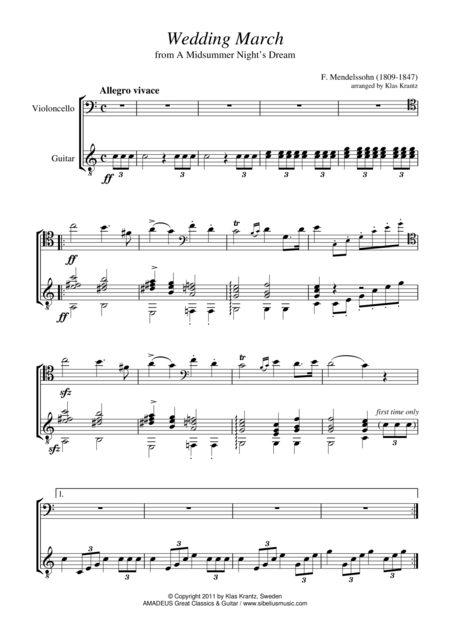 Free Sheet Music Wedding March For Cello And Guitar