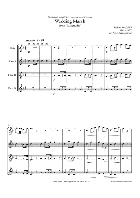 Wedding March From Lohengrin 4 Flutes Sheet Music