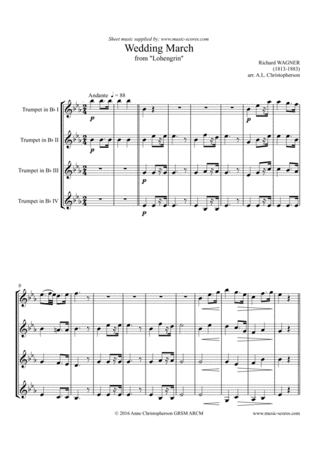 Wedding March From Lohengrin 4 Trumpets Sheet Music