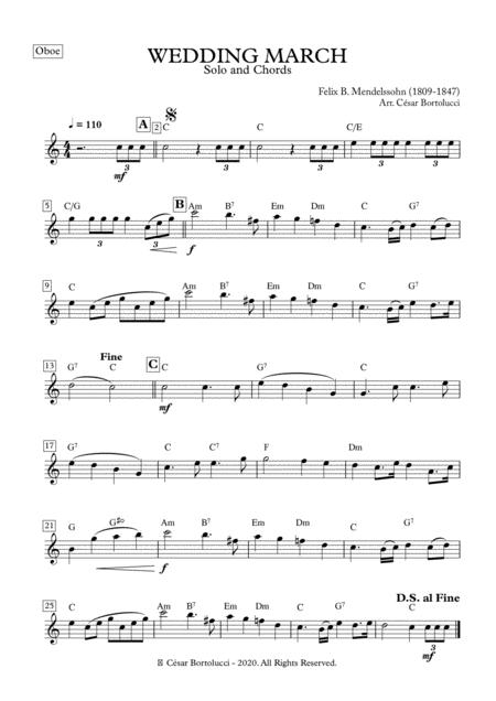Free Sheet Music Wedding March Oboe E Base Chords