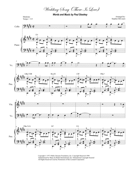 Free Sheet Music Wedding Song There Is Love Duet For Violin And Cello