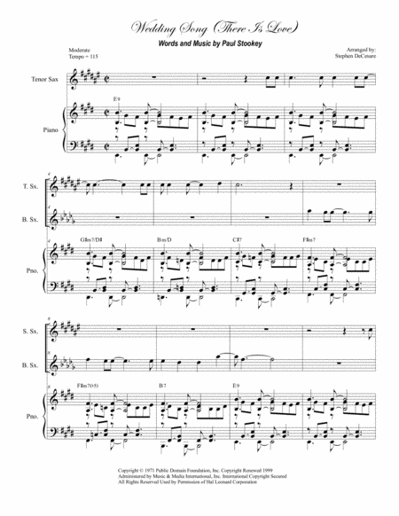 Free Sheet Music Wedding Song There Is Love For Saxophone Quartet