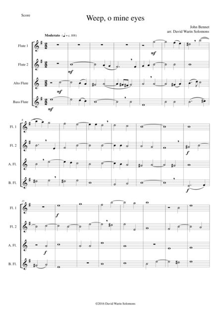 Weep O Mine Eyes For Flute Quartet Sheet Music