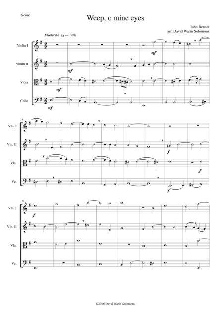 Weep O Mine Eyes For String Quartet Sheet Music