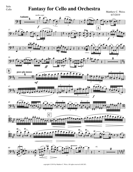 Weiss Fantasy For Cello And Orchestra Solo Cello Part Sheet Music