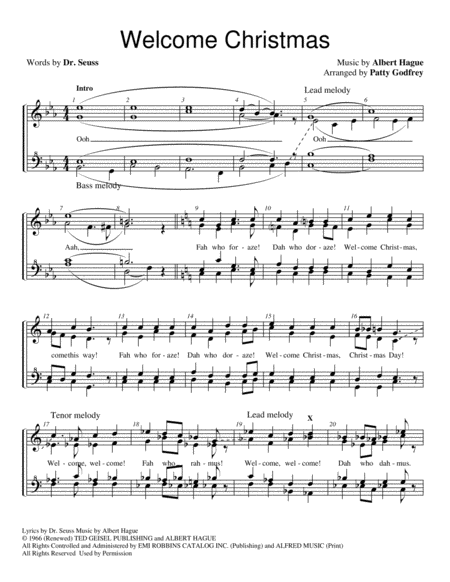 Free Sheet Music Welcome Christmas From The Grinch Womens Barbershop Ssaa