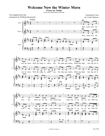 Welcome Now The Winter Morn 2 Pt Sheet Music