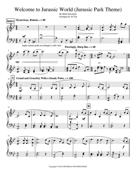 Free Sheet Music Welcome To Jurassic World Piano Version