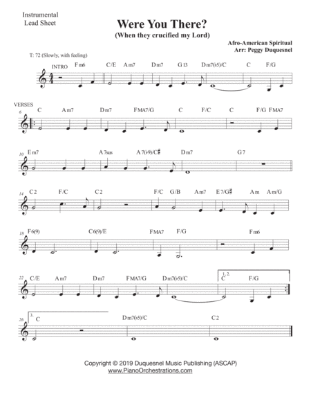 Were You There When They Crucified My Lord Inst Key C Sheet Music