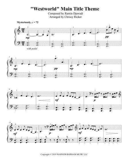 Westworld Main Title Theme Easy Piano Sheet Music