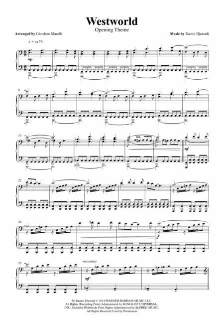 Free Sheet Music Westworld Opening Theme Piano Solo
