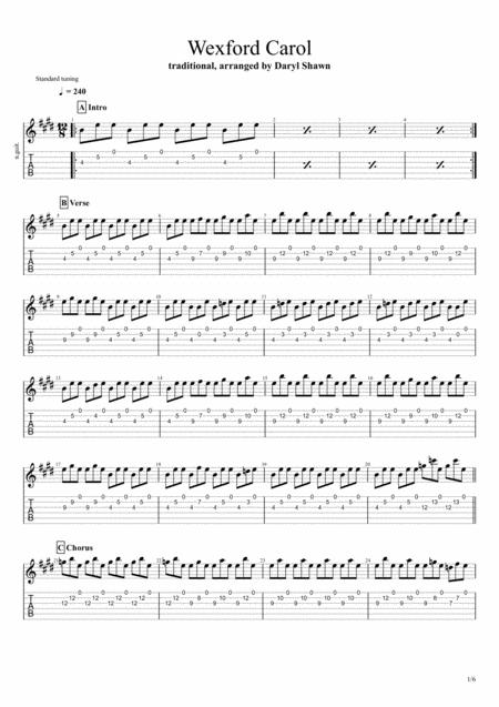 Free Sheet Music Wexford Carol Traditional For Solo Fingerstyle Guitar