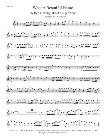 Free Sheet Music What A Beautiful Name Alto Sax Easy Key Of C