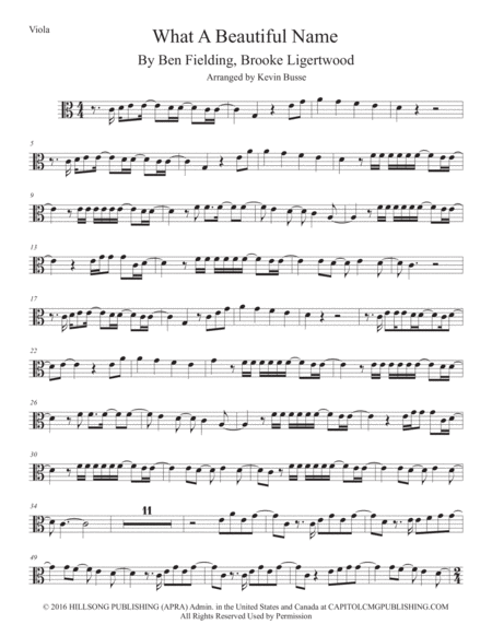 Free Sheet Music What A Beautiful Name Viola Easy Key Of C