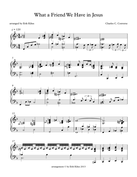 Free Sheet Music What A Friend We Have In Jesus A Piano Arrangement By Erik Kihss