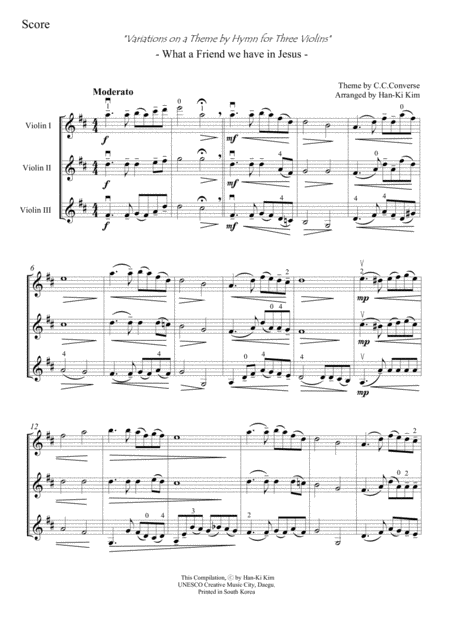 Free Sheet Music What A Friend We Have In Jesus For Violin Trio