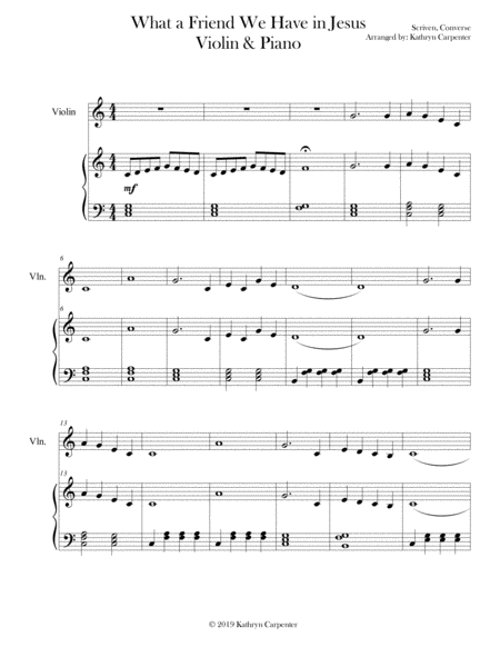 Free Sheet Music What A Friend We Have In Jesus Piano Violin