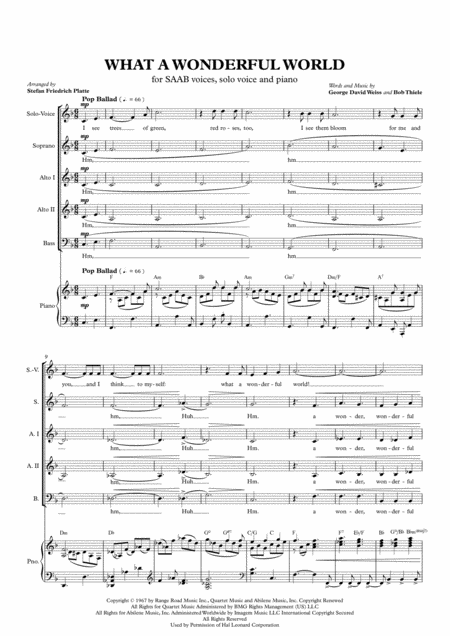 What A Wonderful World Choir Saab With Soloist And Optional Piano Accompaniment Or Choir Saa With Soloist And Obligatory Piano Accompaniment Sheet Music