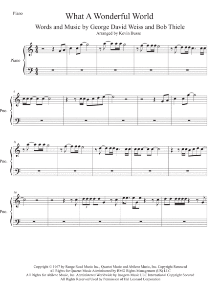 Free Sheet Music What A Wonderful World Easy Key Of C Piano