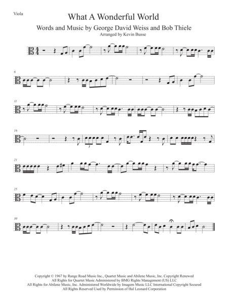 What A Wonderful World Easy Key Of C Viola Sheet Music