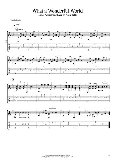 Free Sheet Music What A Wonderful World Fingerstyle Guitar