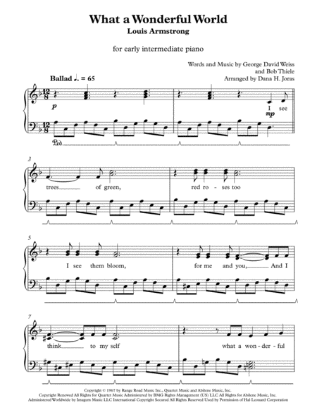 What A Wonderful World For Early Intermediate Piano Sheet Music