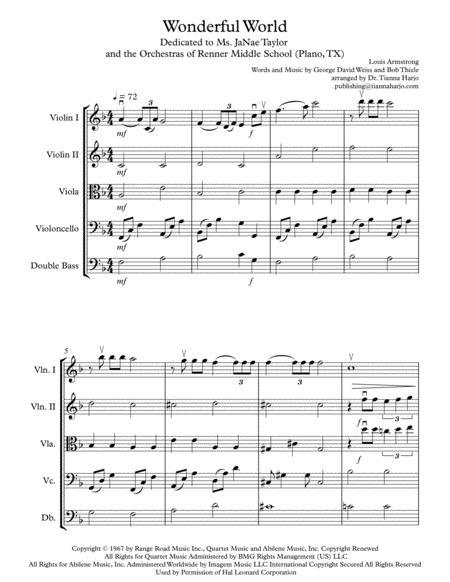 What A Wonderful World String Orchestra Intermediate Advanced Sheet Music