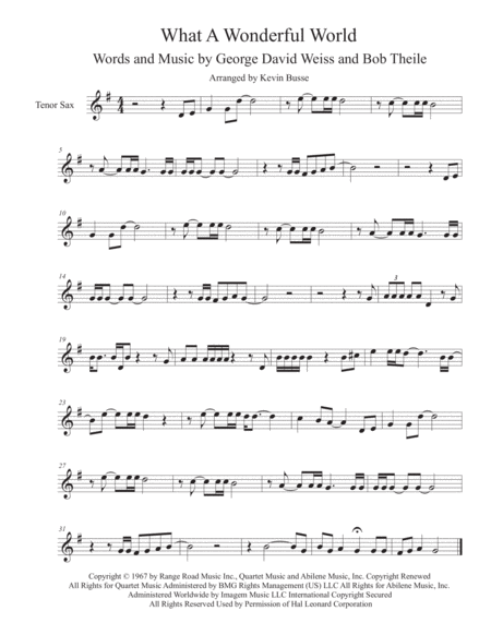 Free Sheet Music What A Wonderful World Tenor Sax