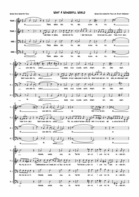 What A Wonderful World Ttbb Barbershop Quartet Sheet Music