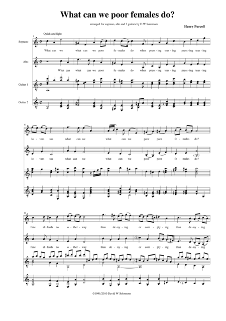 Free Sheet Music What Can We Poor Females Do A Minor Version For Two Voices And Two Guitars