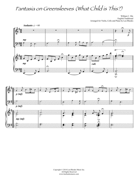 What Child Is This A Fantasia On Greensleeves For Violin Cello And Piano Sheet Music