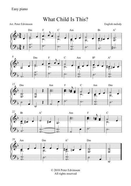 Free Sheet Music What Child Is This Easy Christmas Piano Sheet Music