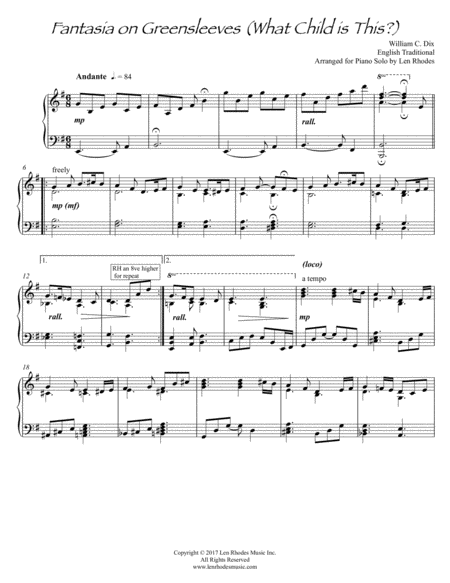 Free Sheet Music What Child Is This Fantasia On Greensleeves A Contemporary Piano Solo
