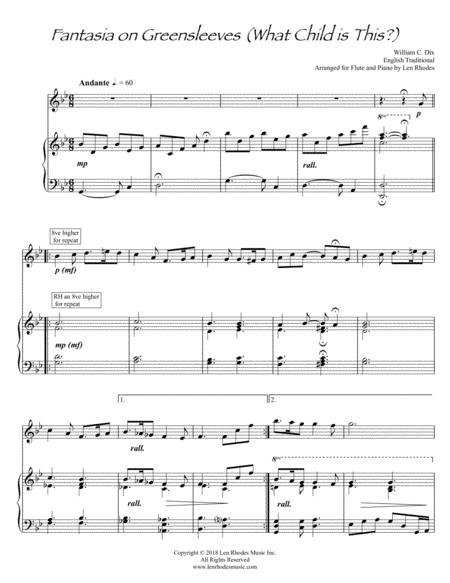 Free Sheet Music What Child Is This Fantasia On Greensleeves For Flute And Piano