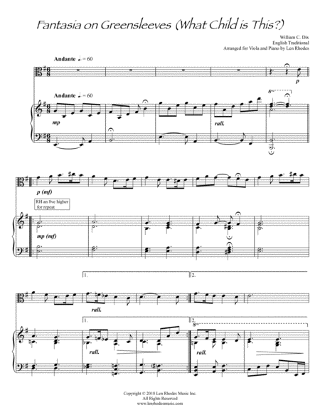 Free Sheet Music What Child Is This Fantasia On Greensleeves For Viola And Piano