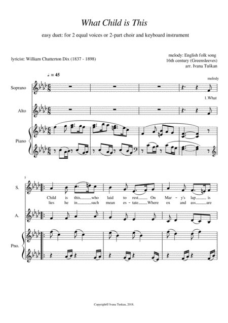 Free Sheet Music What Child Is This For Sa And Piano F Minor