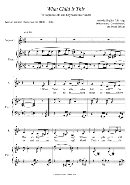 Free Sheet Music What Child Is This For Soprano Solo And Piano D Minor