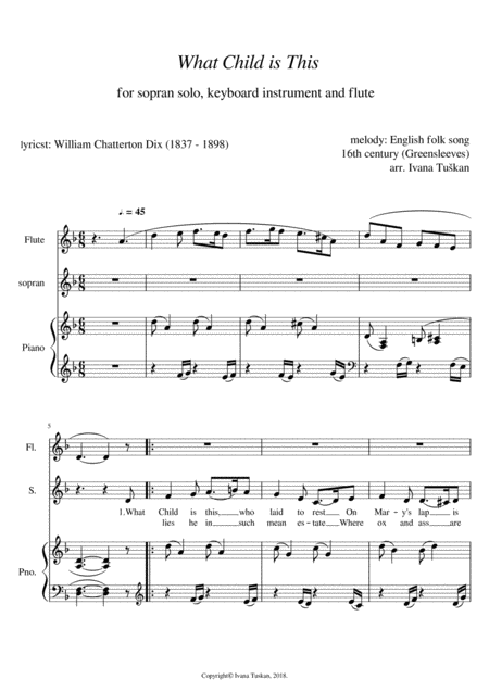 Free Sheet Music What Child Is This For Soprano Solo Piano And Flute D Minor