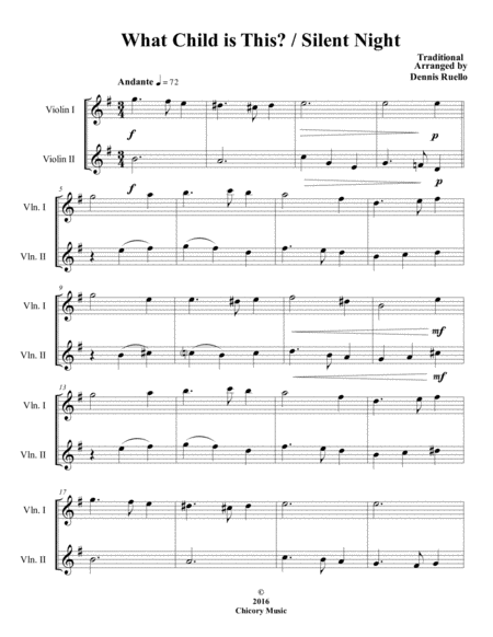 What Child Is This Silent Night 2016 Holiday Contest Entry Violin Duet Sheet Music