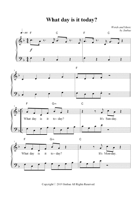 Free Sheet Music What Day Is It Today Nursery Rhymes For Easy Piano