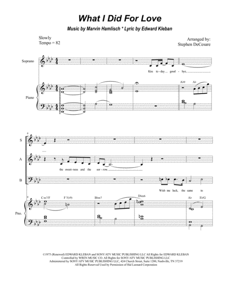 Free Sheet Music What I Did For Love For Satb