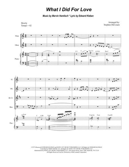 What I Did For Love For Woodwind Quartet And Piano Sheet Music