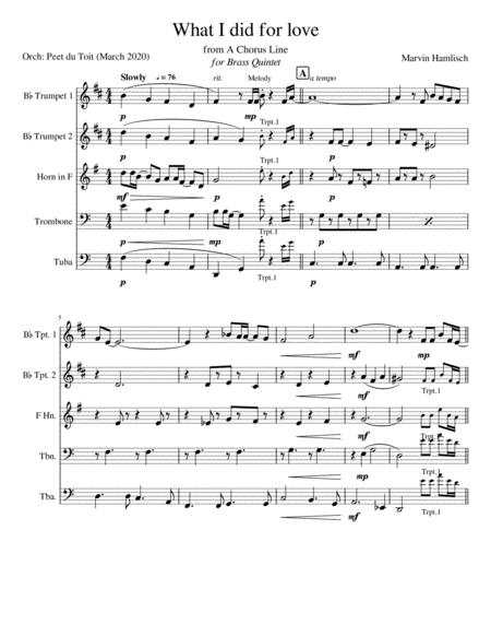 What I Did For Love From A Chorus Line Marvin Hamlisch And Edward Kleban Brass Quintet Sheet Music