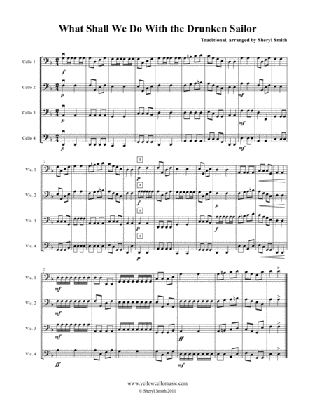 What Shall We Do With The Drunken Sailor Arranged For Four Beginner Cellos Cello Quartet Sheet Music