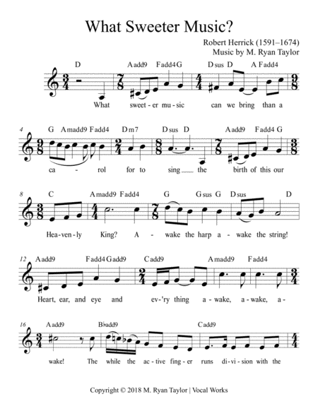 What Sweeter Music A New Setting Of Robert Herricks Poem For Voice Renaissance Guitar Opt Ukulele Sheet Music