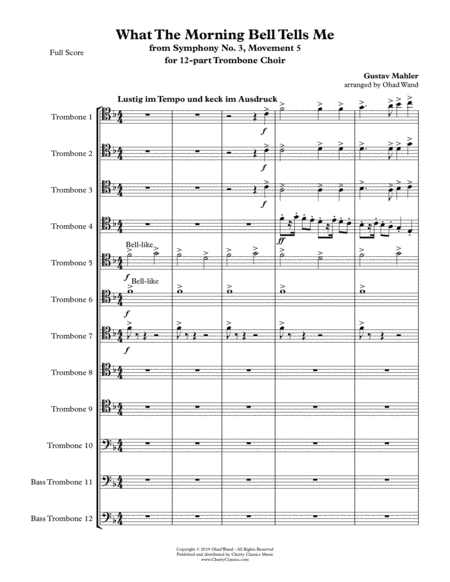 Free Sheet Music What The Morning Bell Tells Me For 12 Part Trombone Choir