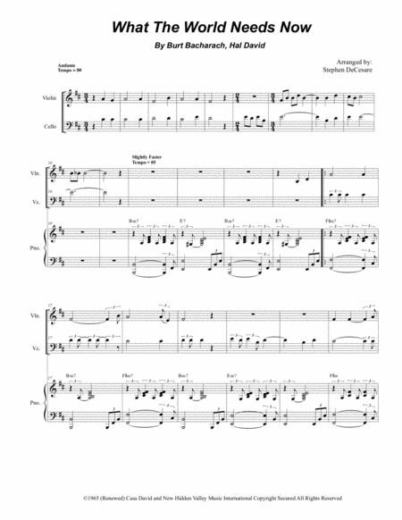 What The World Needs Now Is Love Duet For Violin Cello Sheet Music