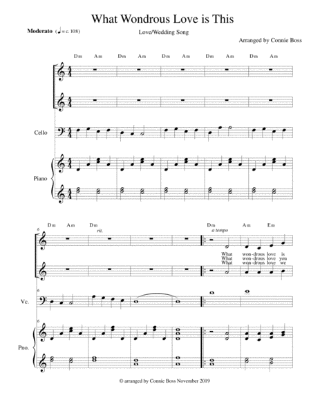 What Wondrous Love Is This Love Wedding Song Cello Duet And Piano Sheet Music