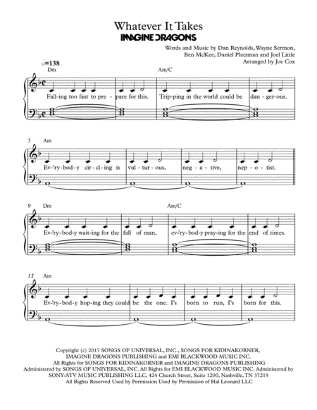 Free Sheet Music Whatever It Takes Beginner Version